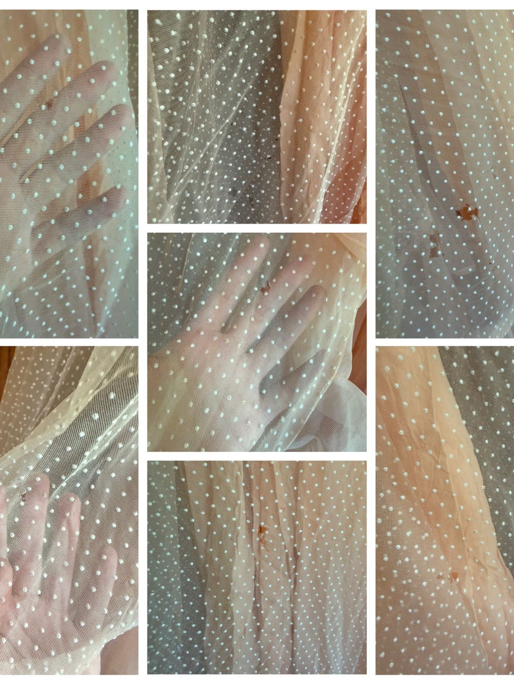 VINTAGE STUNNING Ruffle Asymmetrical Top Maxi Gown Peaches n Cream Swiss Dot 4 - Picture 11 of 12